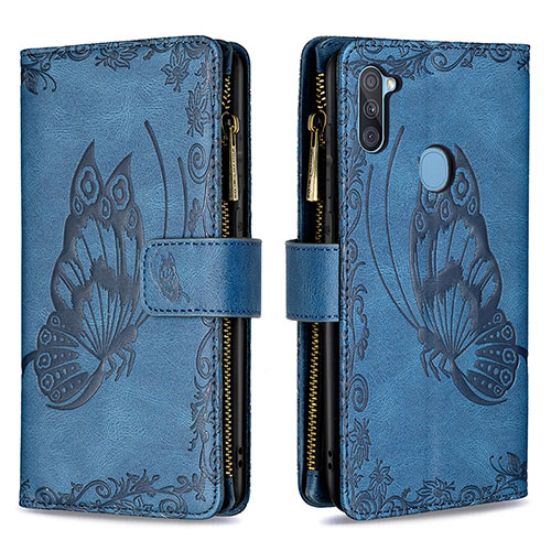 Leather Case Stands Butterfly Flip Cover Holder B03F for Samsung Galaxy M11 Blue