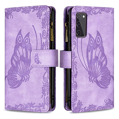 Leather Case Stands Butterfly Flip Cover Holder B03F for Samsung Galaxy S20 FE 4G Clove Purple