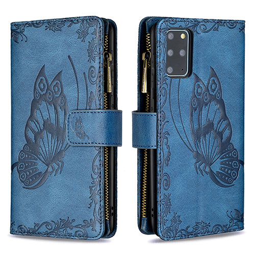 Leather Case Stands Butterfly Flip Cover Holder B03F for Samsung Galaxy S20 Plus 5G Blue