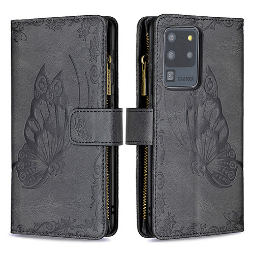 Leather Case Stands Butterfly Flip Cover Holder B03F for Samsung Galaxy S20 Ultra 5G Black