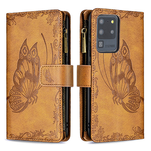 Leather Case Stands Butterfly Flip Cover Holder B03F for Samsung Galaxy S20 Ultra Brown