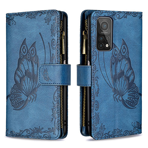 Leather Case Stands Butterfly Flip Cover Holder B03F for Xiaomi Mi 10T 5G Blue