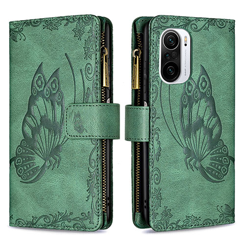 Leather Case Stands Butterfly Flip Cover Holder B03F for Xiaomi Mi 11i 5G Green