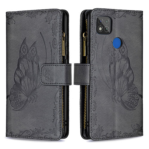 Leather Case Stands Butterfly Flip Cover Holder B03F for Xiaomi POCO C3 Black