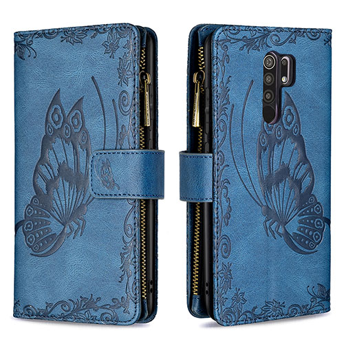 Leather Case Stands Butterfly Flip Cover Holder B03F for Xiaomi Poco M2 Blue