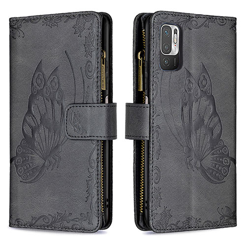 Leather Case Stands Butterfly Flip Cover Holder B03F for Xiaomi POCO M3 Pro 5G Black