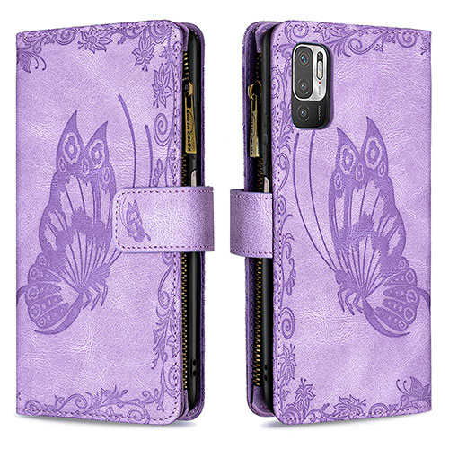 Leather Case Stands Butterfly Flip Cover Holder B03F for Xiaomi POCO M3 Pro 5G Clove Purple