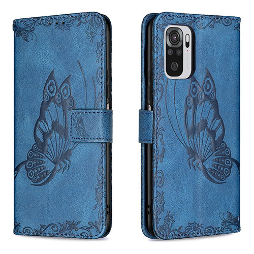 Leather Case Stands Butterfly Flip Cover Holder B03F for Xiaomi Poco M5S Blue