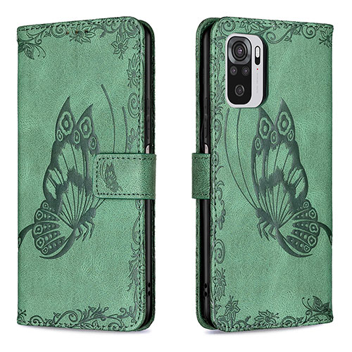 Leather Case Stands Butterfly Flip Cover Holder B03F for Xiaomi Poco M5S Green