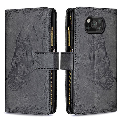 Leather Case Stands Butterfly Flip Cover Holder B03F for Xiaomi Poco X3 NFC Black