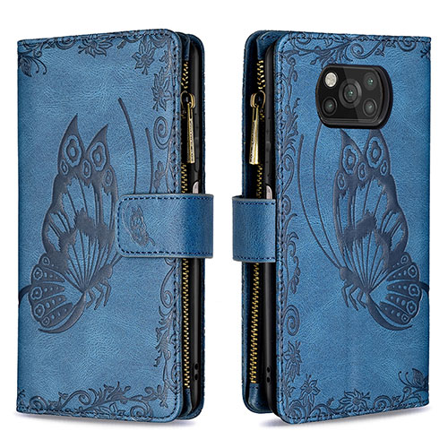 Leather Case Stands Butterfly Flip Cover Holder B03F for Xiaomi Poco X3 NFC Blue