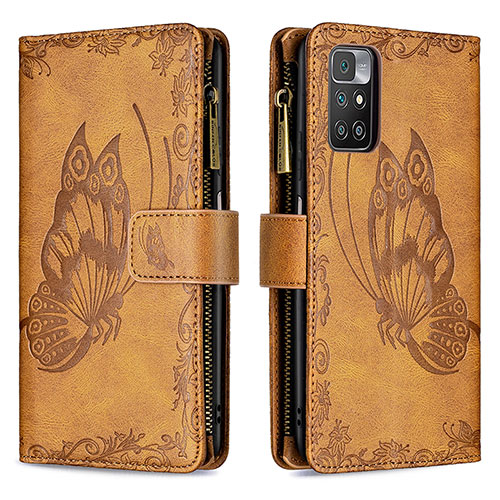 Leather Case Stands Butterfly Flip Cover Holder B03F for Xiaomi Redmi 10 (2022) Brown