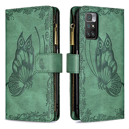 Leather Case Stands Butterfly Flip Cover Holder B03F for Xiaomi Redmi 10 (2022) Green