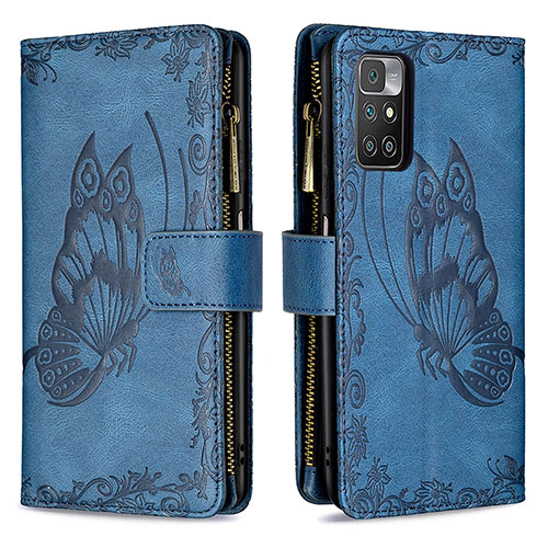 Leather Case Stands Butterfly Flip Cover Holder B03F for Xiaomi Redmi 10 4G Blue