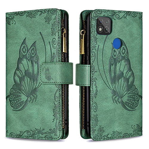 Leather Case Stands Butterfly Flip Cover Holder B03F for Xiaomi Redmi 9 India Green