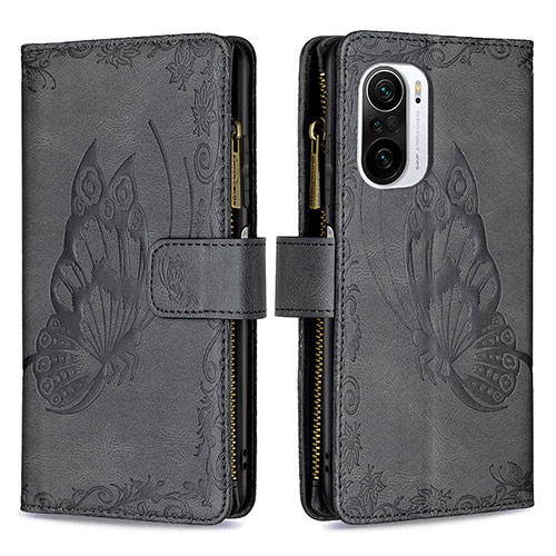 Leather Case Stands Butterfly Flip Cover Holder B03F for Xiaomi Redmi K40 5G Black