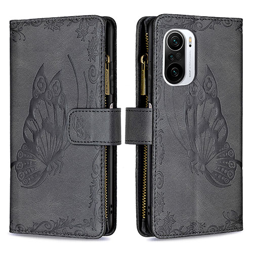 Leather Case Stands Butterfly Flip Cover Holder B03F for Xiaomi Redmi K40 Pro+ Plus 5G Black