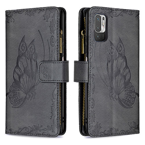 Leather Case Stands Butterfly Flip Cover Holder B03F for Xiaomi Redmi Note 10 5G Black