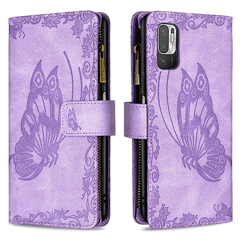 Leather Case Stands Butterfly Flip Cover Holder B03F for Xiaomi Redmi Note 10 5G Clove Purple