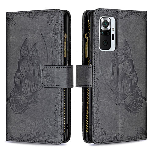 Leather Case Stands Butterfly Flip Cover Holder B03F for Xiaomi Redmi Note 10 Pro 4G Black