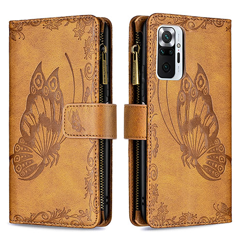 Leather Case Stands Butterfly Flip Cover Holder B03F for Xiaomi Redmi Note 10 Pro 4G Brown