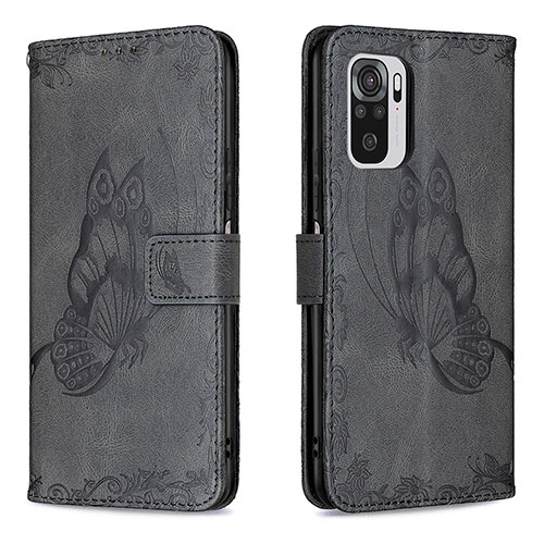 Leather Case Stands Butterfly Flip Cover Holder B03F for Xiaomi Redmi Note 10S 4G Black