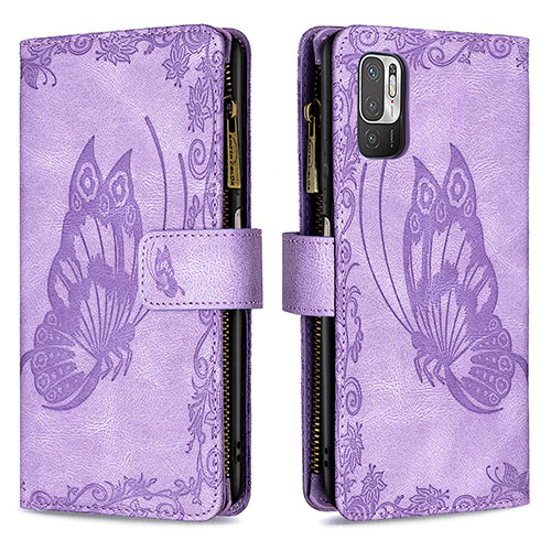 Leather Case Stands Butterfly Flip Cover Holder B03F for Xiaomi Redmi Note 11 SE 5G Clove Purple