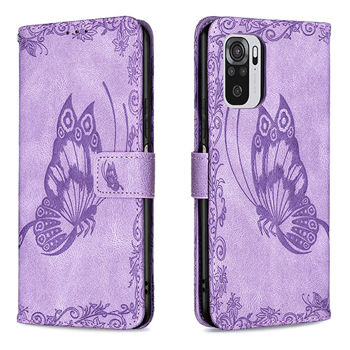 Leather Case Stands Butterfly Flip Cover Holder B03F for Xiaomi Redmi Note 11 SE India 4G Clove Purple