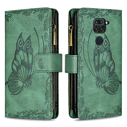 Leather Case Stands Butterfly Flip Cover Holder B03F for Xiaomi Redmi Note 9 Green