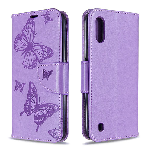 Leather Case Stands Butterfly Flip Cover Holder B13F for Samsung Galaxy A01 SM-A015 Clove Purple