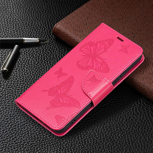 Leather Case Stands Butterfly Flip Cover Holder B13F for Samsung Galaxy S21 5G Hot Pink