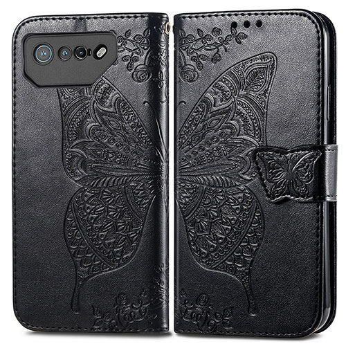 Leather Case Stands Butterfly Flip Cover Holder for Asus ROG Phone 7 Black