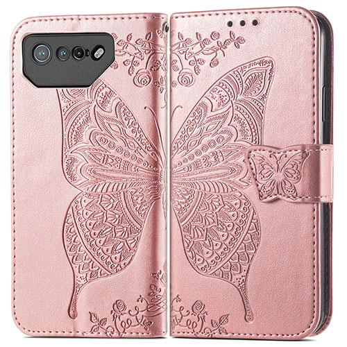 Leather Case Stands Butterfly Flip Cover Holder for Asus ROG Phone 7 Rose Gold