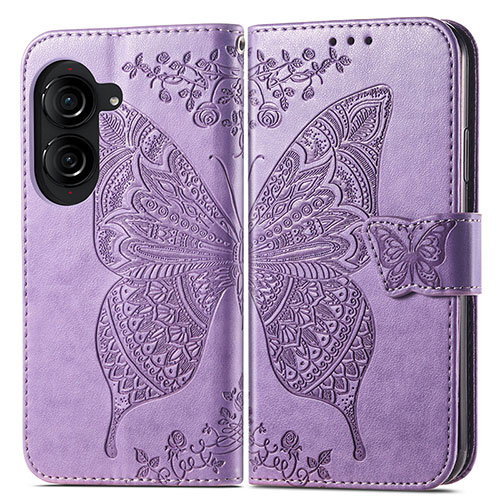 Leather Case Stands Butterfly Flip Cover Holder for Asus ZenFone 10 Clove Purple