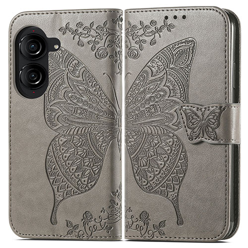 Leather Case Stands Butterfly Flip Cover Holder for Asus ZenFone 10 Gray