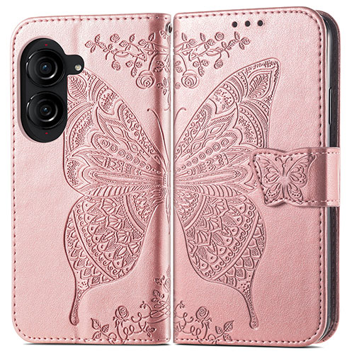 Leather Case Stands Butterfly Flip Cover Holder for Asus ZenFone 10 Rose Gold