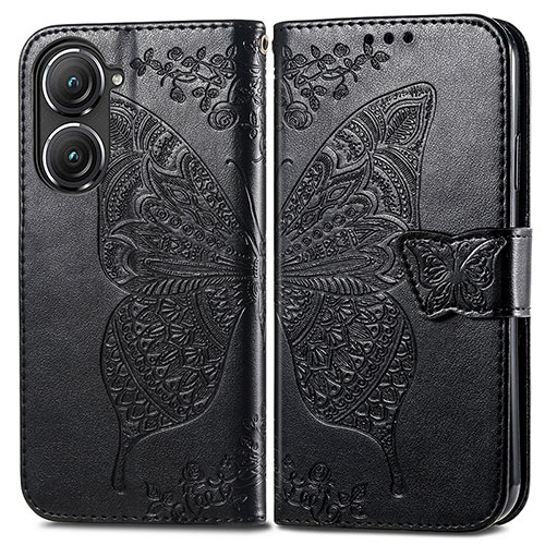 Leather Case Stands Butterfly Flip Cover Holder for Asus Zenfone 9 Black
