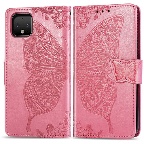 Leather Case Stands Butterfly Flip Cover Holder for Google Pixel 4 XL Hot Pink