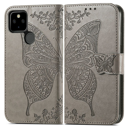 Leather Case Stands Butterfly Flip Cover Holder for Google Pixel 5a 5G Gray