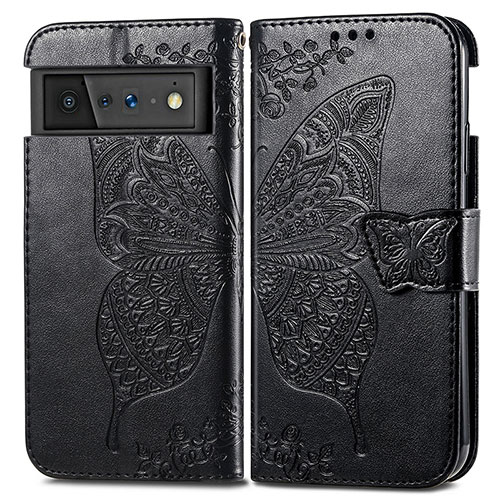 Leather Case Stands Butterfly Flip Cover Holder for Google Pixel 6 5G Black