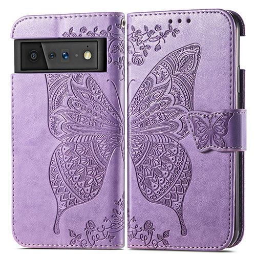 Leather Case Stands Butterfly Flip Cover Holder for Google Pixel 6 5G Clove Purple