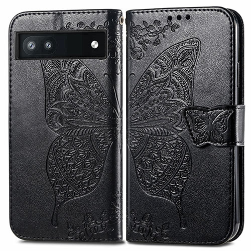 Leather Case Stands Butterfly Flip Cover Holder for Google Pixel 6a 5G Black