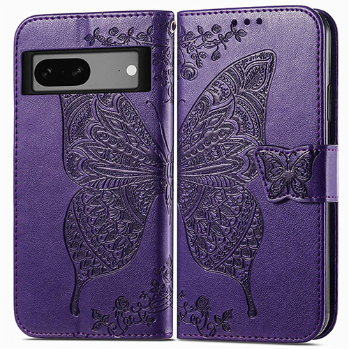 Leather Case Stands Butterfly Flip Cover Holder for Google Pixel 7 5G Purple