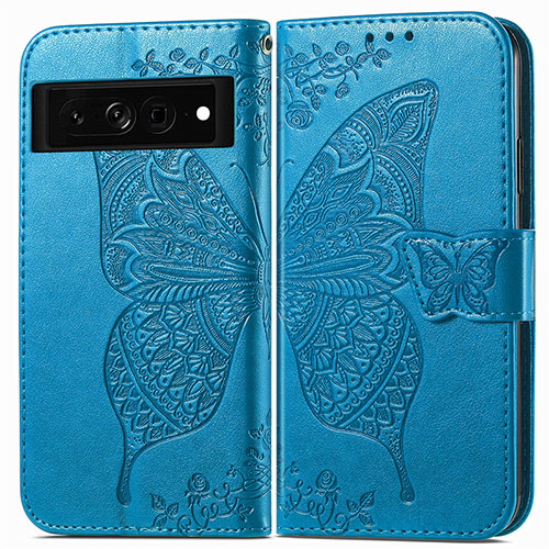 Leather Case Stands Butterfly Flip Cover Holder for Google Pixel 7 Pro 5G Blue