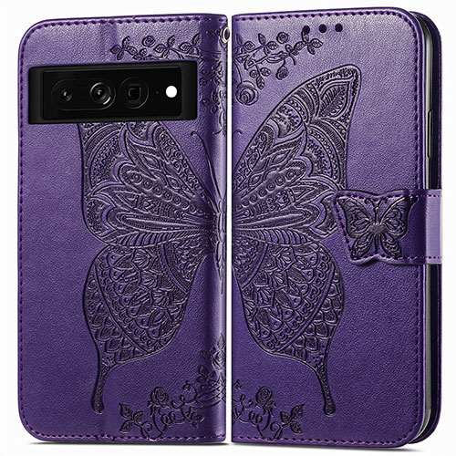 Leather Case Stands Butterfly Flip Cover Holder for Google Pixel 7 Pro 5G Purple