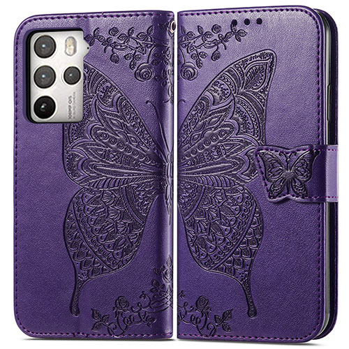 Leather Case Stands Butterfly Flip Cover Holder for HTC U23 5G Purple