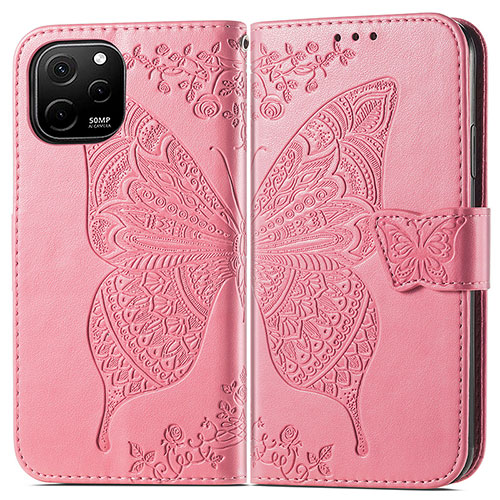 Leather Case Stands Butterfly Flip Cover Holder for Huawei Enjoy 50z Hot Pink