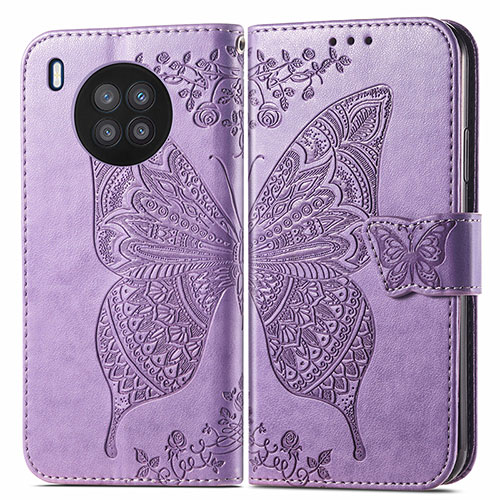 Leather Case Stands Butterfly Flip Cover Holder for Huawei Honor 50 Lite Clove Purple