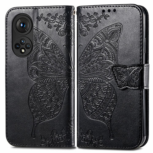 Leather Case Stands Butterfly Flip Cover Holder for Huawei Honor 50 Pro 5G Black