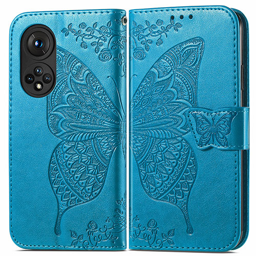 Leather Case Stands Butterfly Flip Cover Holder for Huawei Honor 50 Pro 5G Blue